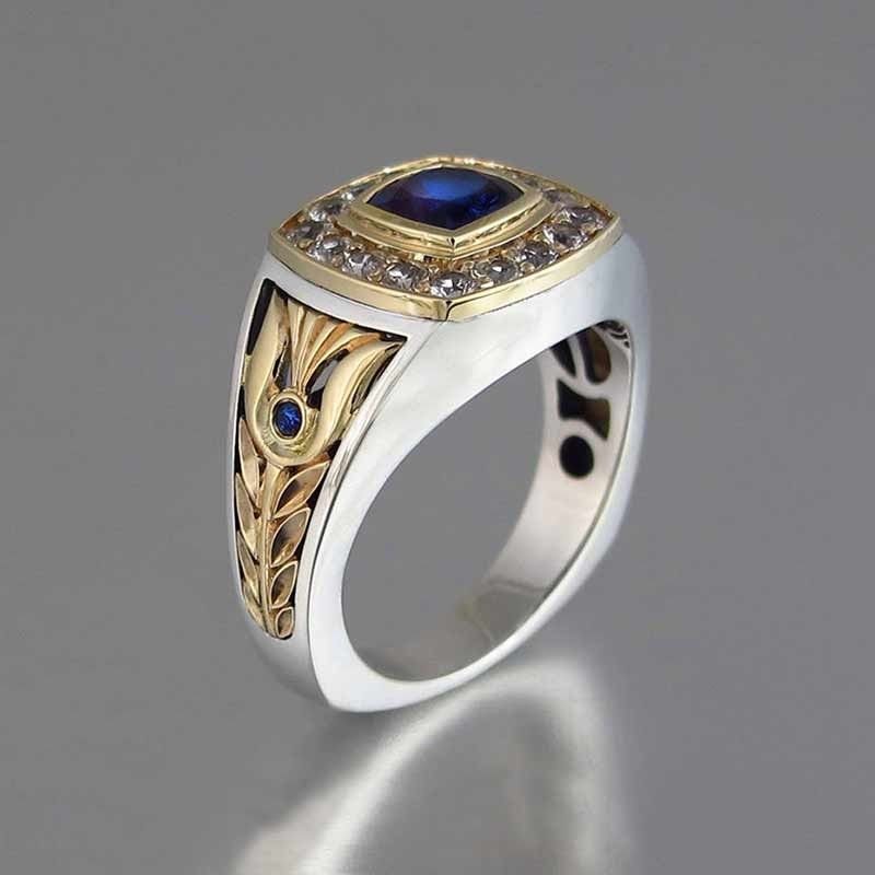 "Luxury Engagement/Wedding Blue Stone Vintage Gold Ring for Women, VIP346