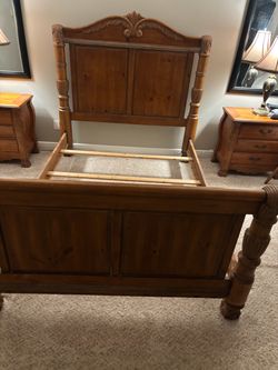 Queen-Solid Wood Carved Bed Frame
