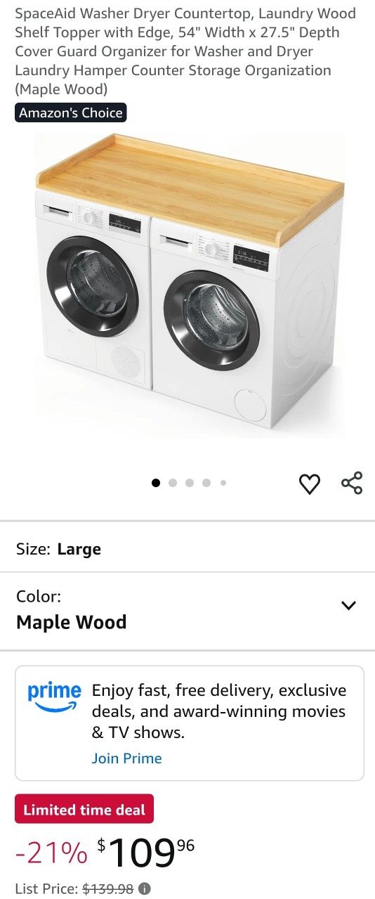 SpaceAid Washer Dryer Countertop, Laundry Wood Shelf Topper with Edge, 54" Width x 27.5" Depth Cover Guard Organizer for Washer and Dryer Laundry Hamp