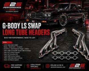 1978–1988 GM G-Body LS Swap Long Tube Headers 1-3/4” 3” Collector Chevy Pontiac Buick Olds