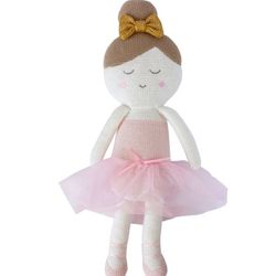 Emma BALLERINA Knitted Toy Plush Baby Girl Pink Doll Rattler Living Textiles
