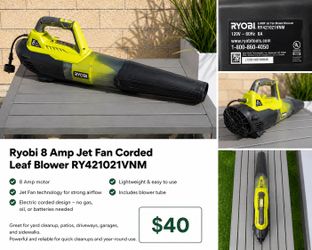 Ryobi 8 Amp Jet Fan Corded Leaf Blower