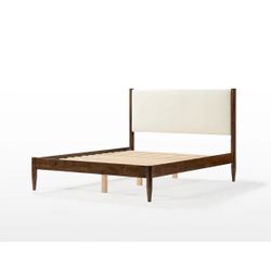 DG Casa Reign Queen Size Boucle Headboard Solid Wood Walnut Mid Century Modern Bed