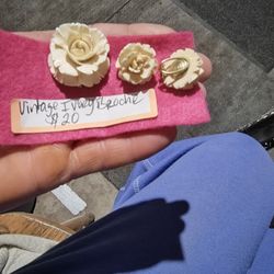 Vintage Ivory Broche & Clip Earrings