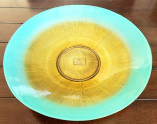 Arda Elegant Teal And Gold 16" Art Glass Bowl