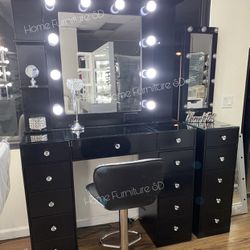 Vanity Set Hollywood Black Mirror LED Lights Makeup Table✨New