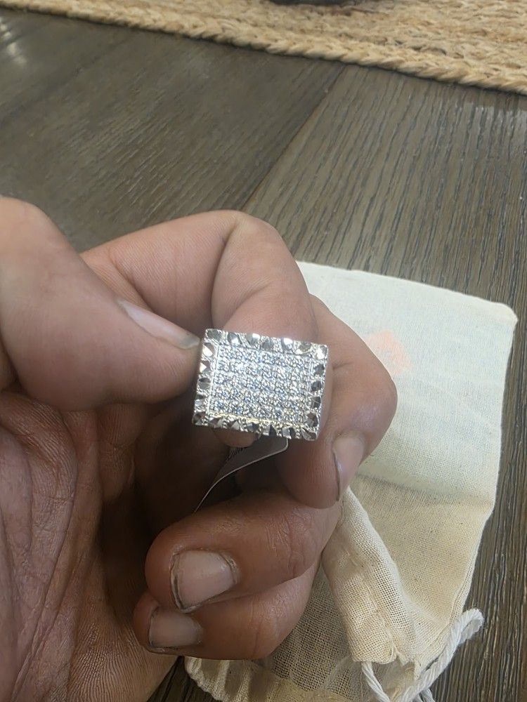 Size 12 Mens Ring Silver Moisonite Diamond