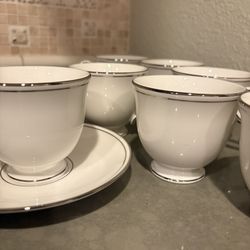 Lenox Federal Platinum Cups And Saucers - Set Of 8