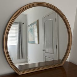 Vintage MCM Wooden Circular Circle Vanity Dresser Mirror