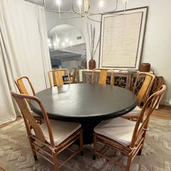Round 61” Plastered Wood Table With 6 Chairs