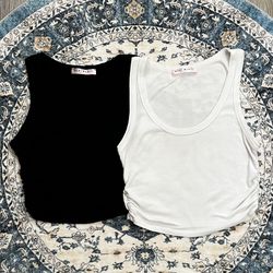 2 Blue Blush Small Black White Scoop Neck Ribbed Crop Top Tank Tops Lot Bundle