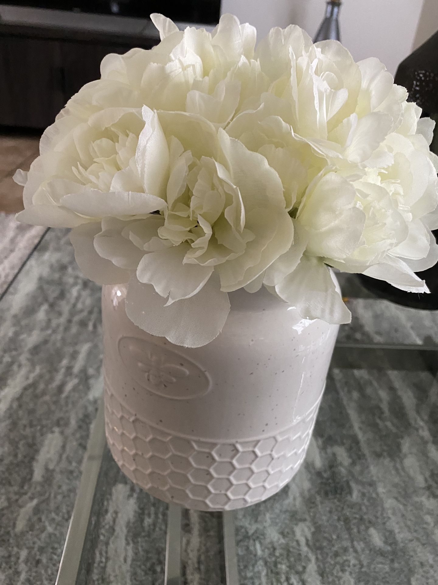 Ceramic White Vase with Faux Flowers.