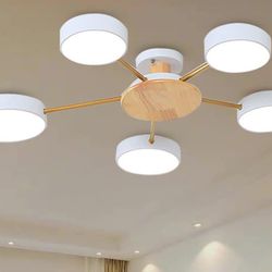 5-Lights LED Ceiling Light Fixture,32 Inch Modern Ceiling Lights Flush Mount Wooden