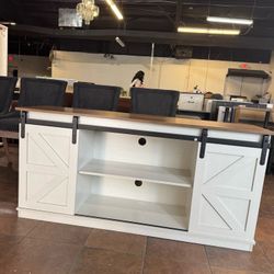 Farmhouse Sideboard Buffet Cabinet, Coffee Bar Storage with Sliding Barn Doors, Shelf for Home Dining Room, White    💰130$