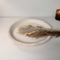 Saucer 14" Clay Ceramic Hand-painted Textured - Cream Sand Wash