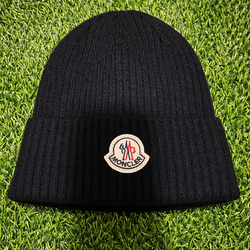 Moncler Black Ribbed Knit Beanie – Authentic Logo Patch – Great Condition