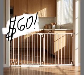 Extra Wide Baby Gate - 62-67 Inch Tension Mounted Safety Child & Pet Gate - White Metal - Walk Through - Long - For House Doorways & Stairs