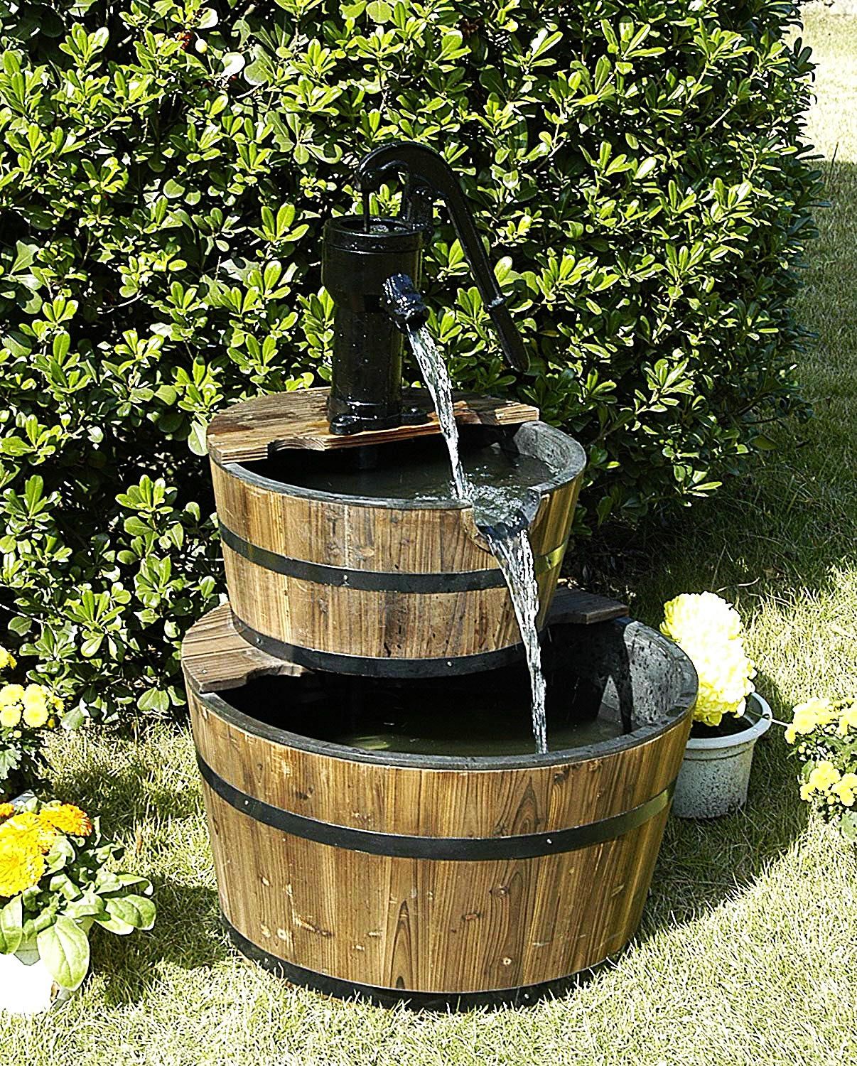 Large Garden  Water Fountains Outdoor Wood Barrel with Pump (0001)