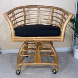 Vintage 70s Rattan Rolling Swivel Chair