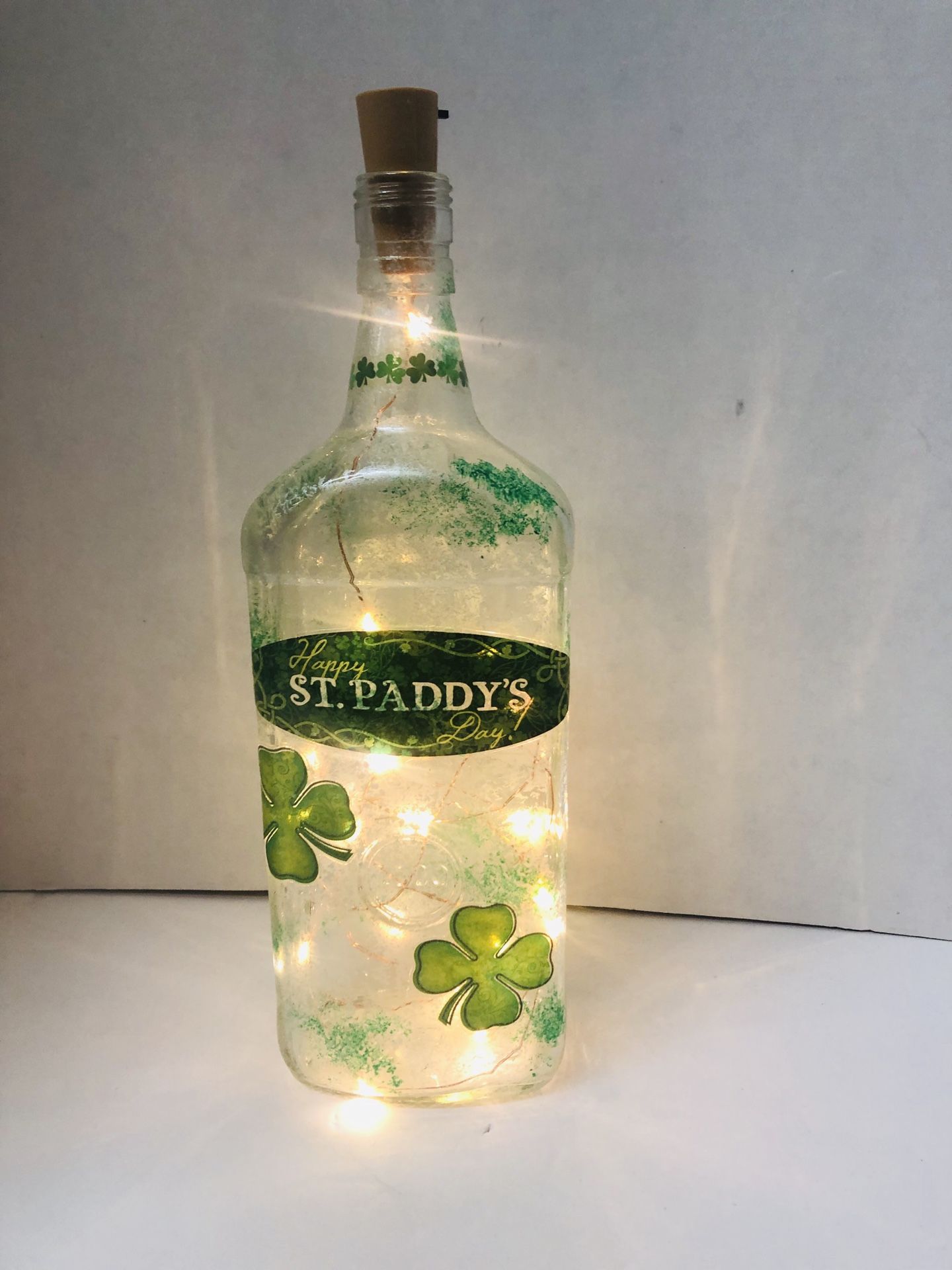 St Patricks day lighted bottle