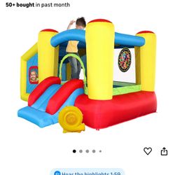 Inflatable Bounce House with Blower, Jumping Castle Slide, Kids Bouncer with Ball Pit, Basketball Rim, Dart Target Game