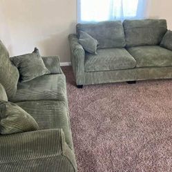 New Sage Corduroy Couch And Love Seat Set / Free Delivery 