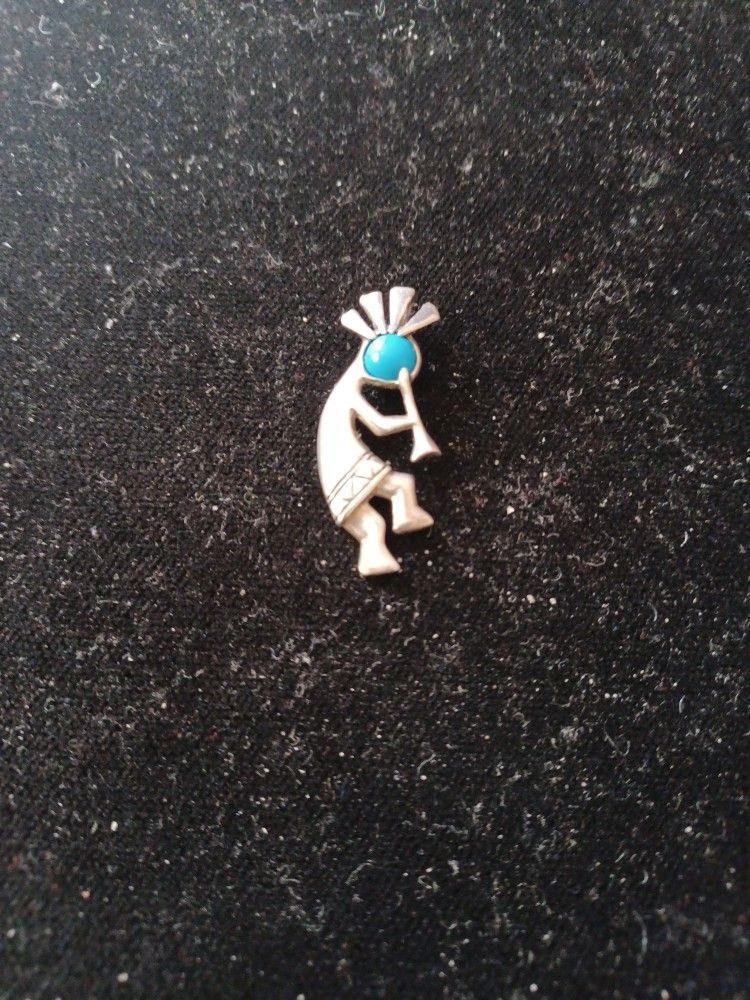 Sterling Silver Kokopelli Charm with Turquoise Stone