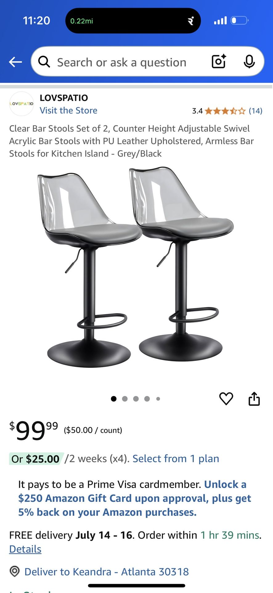 4 Black/Grey Bar Stools