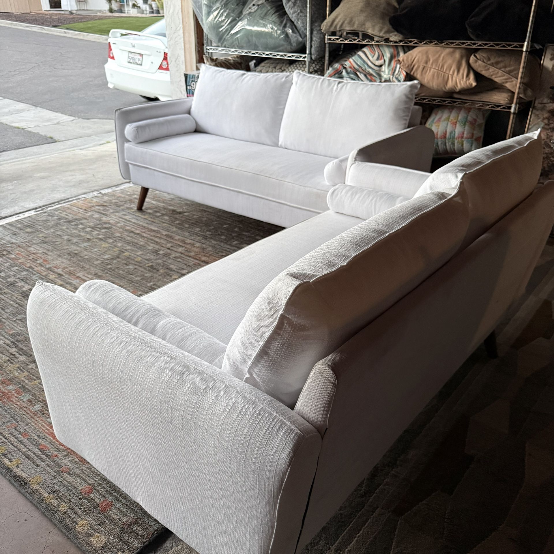 White Mid Century Modern Modway Revive Matching Sofa Set