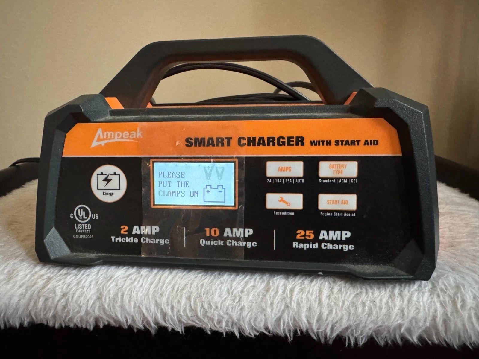Ampeak 12 V Smart Battery Charger / Maintainer & Engine Start Aid – 2 A / 10 A / 25 A