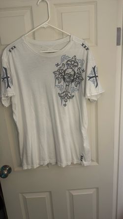 Affliction White Graphic Skull Cross T-Shirt