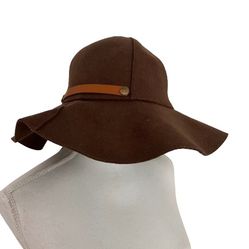 NWT Adora Woman’s Hats Floppy Brim Brown Wool Hat Braided Leather Trim, One Sz