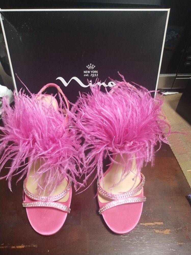 Pink Feather Ladies Heels