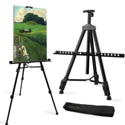 Artist Easel Stand, RRFTOK Metal Tripod Adjustable Easel for Painting Canvases Height from 21" to 66"with Reinforced Triangle,Carry Bag for Table-Top/