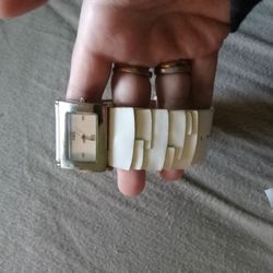 White Leather And Stainless Watch!