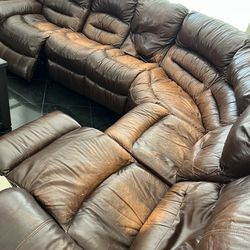 Brown Leather Recliner Section Sofa