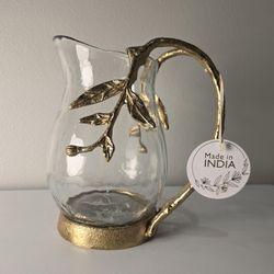 Viral Clear Glass Pitcher With Gold Floral Handle