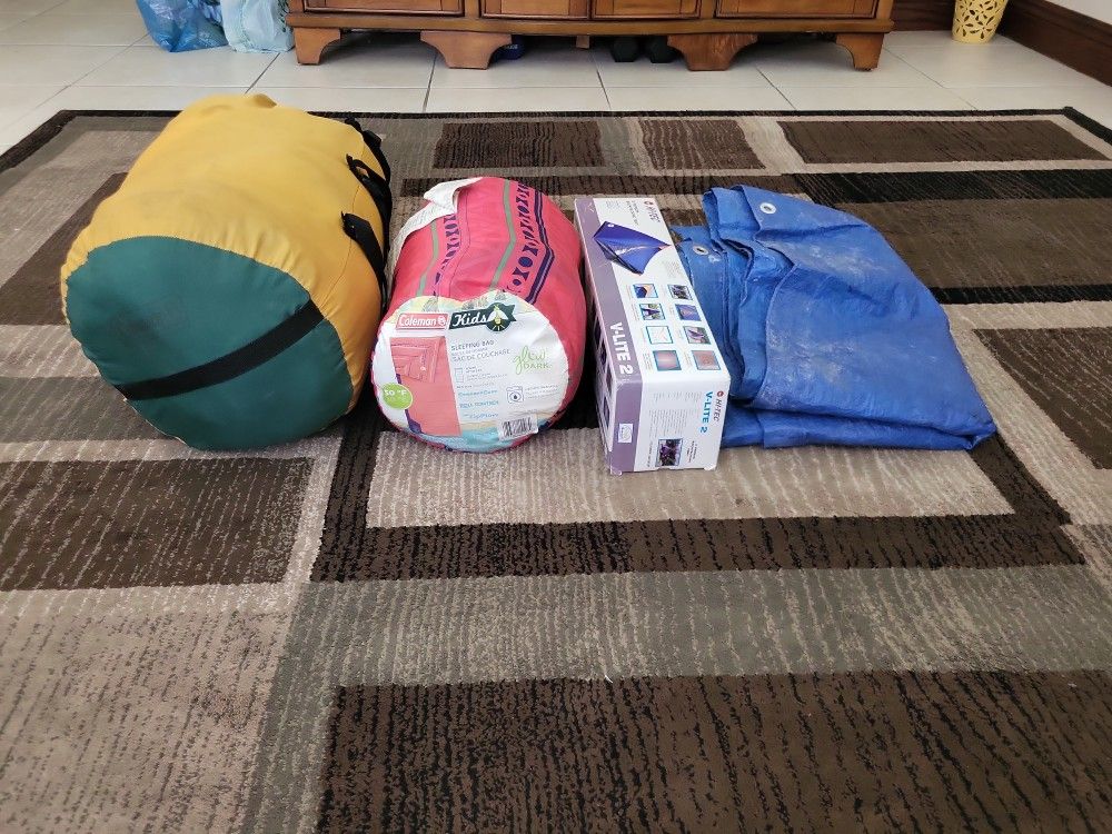 Brand New 2 Person Backpack Tent, With 2 Sleeping Bags And 9x6 Tarp