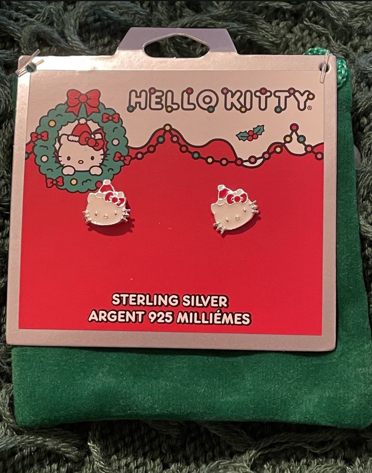 Silver Christmas Hello Kitty Earrings