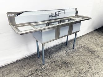 NSF 75" 3-Compartment Commercial Sink with Faucet | S3C151512-15LR-318