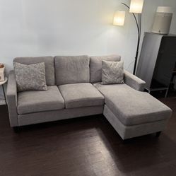 Stark Dark Grey 80" Fabric Sofa with Reversible Chaise | Track Arms | Couch Sofa Furniture Live Room