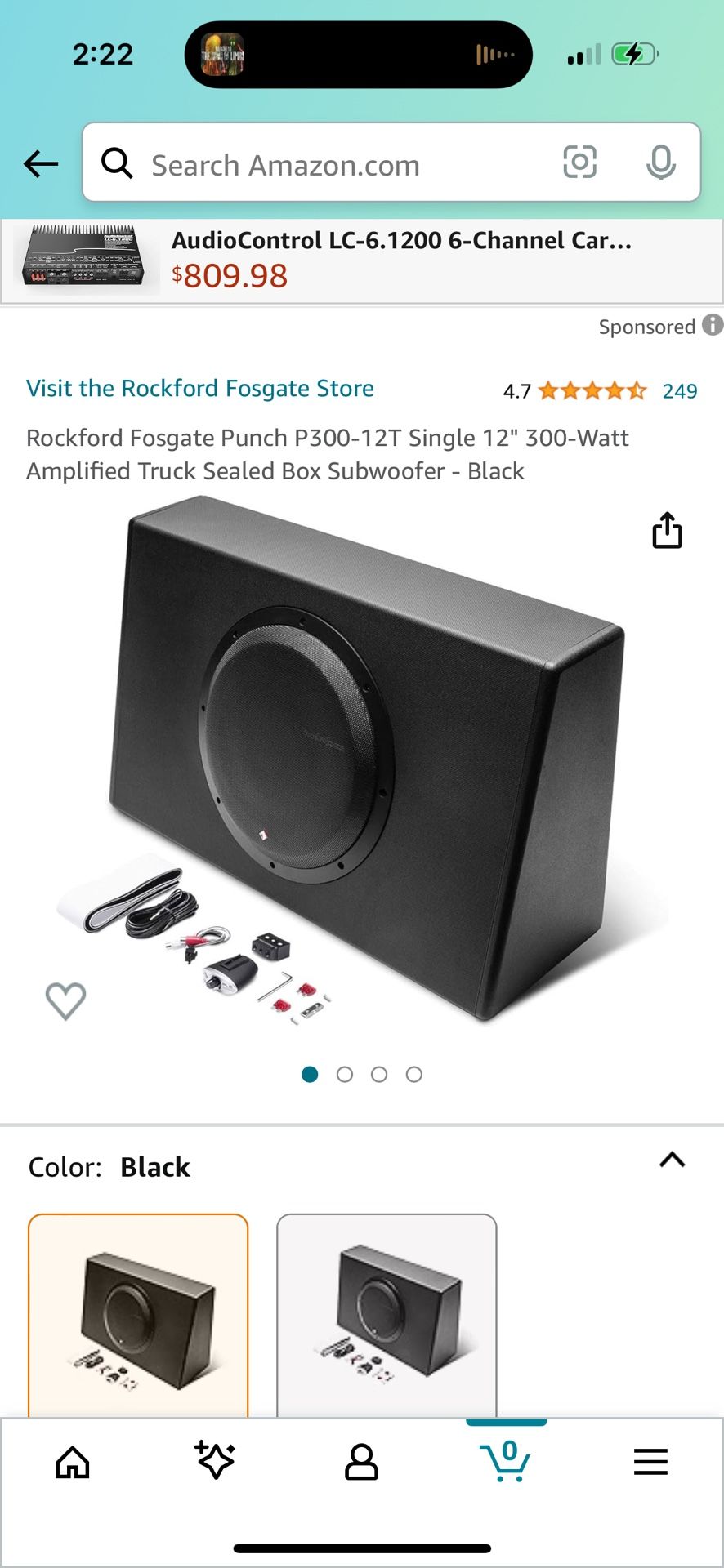 Rockford Fosgate Punch P300-12T Single 12" 300-Watt Amplified Truck Sealed Box Subwoofer - Black