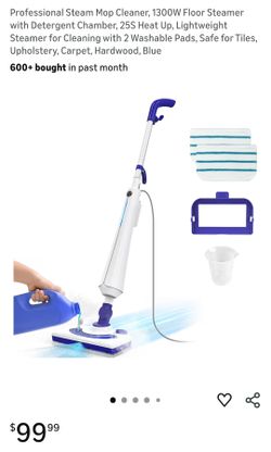 Professional Steam Mop Cleaner, 1300W Floor Steamer with Detergent Chamber, 25S Heat Up, Lightweight Steamer for Cleaning with 2 Washable Pads, Safe f