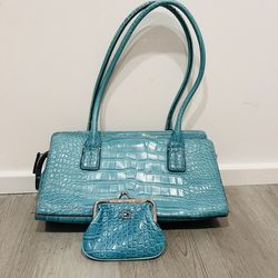 Vintage Textured Teal Tommy Hilfiger Purse And Change Purse Wallet Set