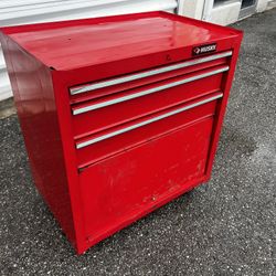 Vintage Husky Red Rolling Steel Metal Garage Shop Tool Storage Cabinet Chest! Some wear.  27x17.5x30in
