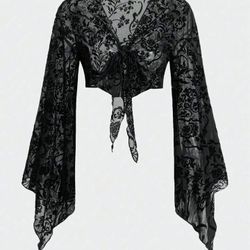 Romwe Size Small Black Sheer Hippie Crop Top