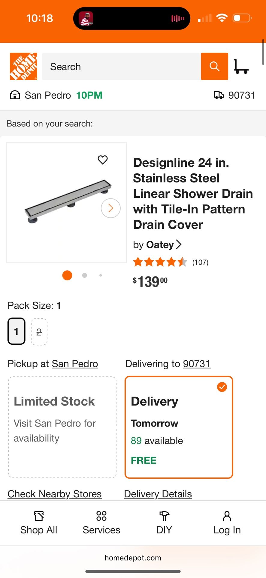Oaty Shower Drain 24”