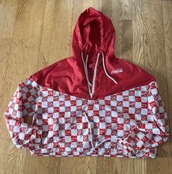 Coca Cola Red & White Hooded Cropped Jacket X-Large
