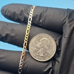 S925 Italian Flat Figaro Bracelet – 6 inch / 3-tone shine