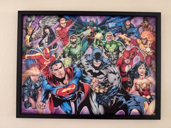 Justice League 3D Framed DC Comics Of American Characters Hologram Effect 28x21”